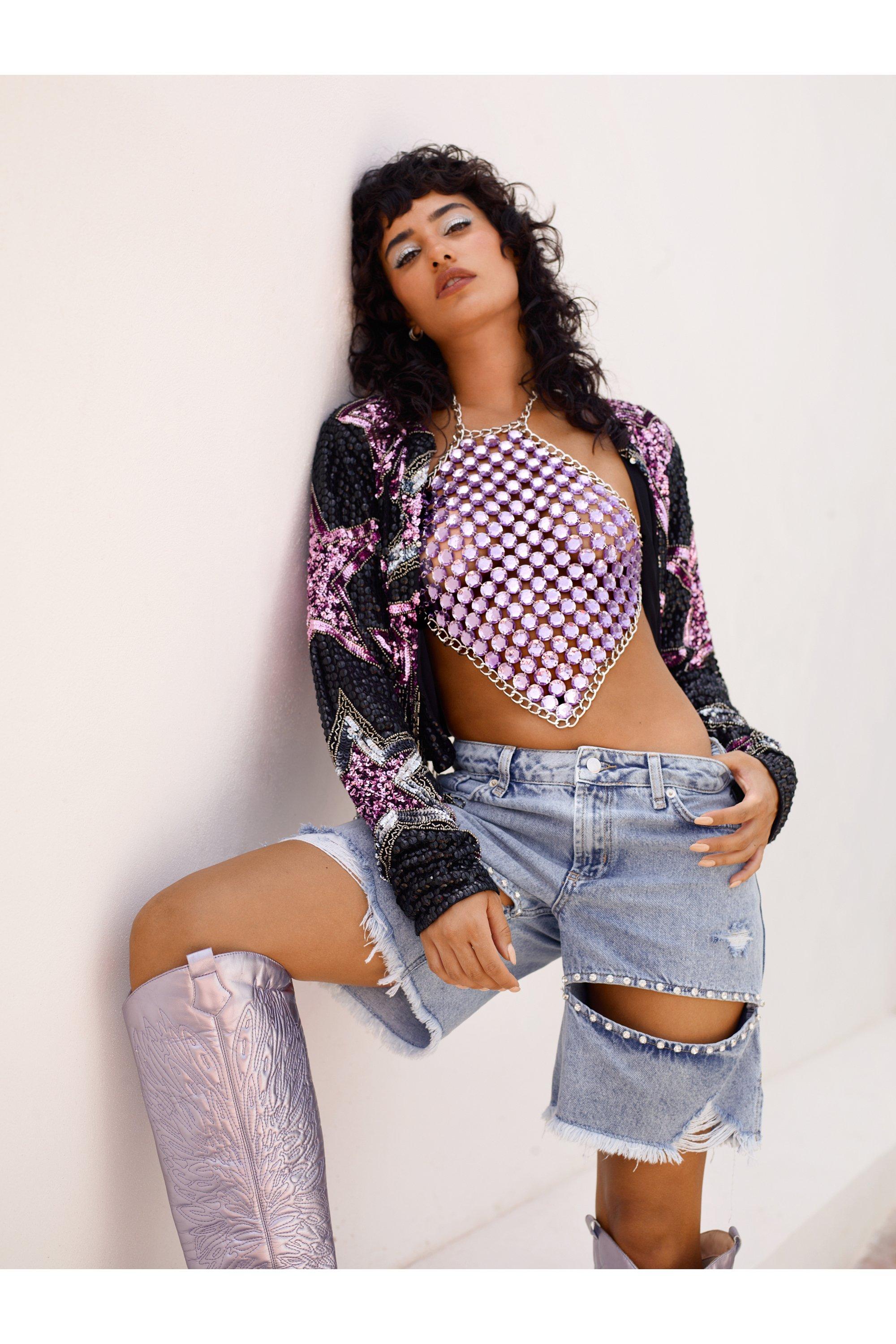 Longline denim hot sale short